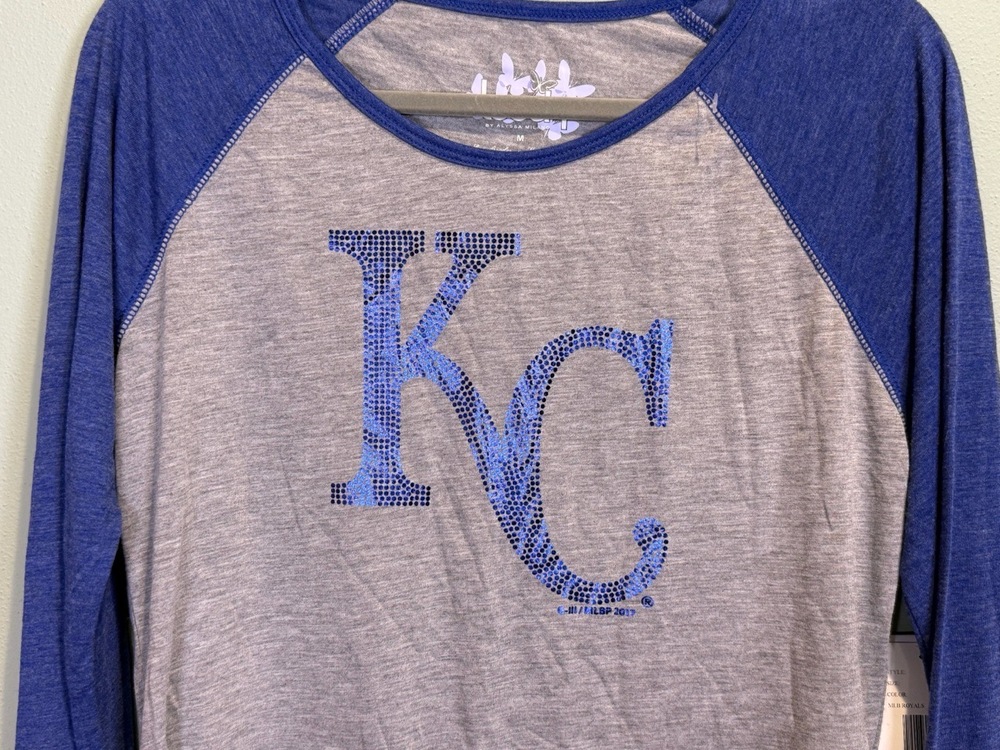 Touch By Alyssa Milano Womens Long Sleeve Size M KC Royals Raglan Rhinestone - Picture 3 of 8